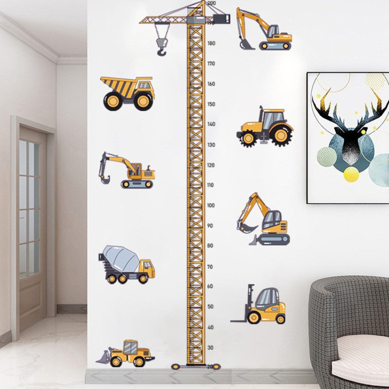 Height Stickers Construction Vehicle Tower Crane for Kids Room Kindergarten Baby Measuring Height Ruler Wall Stickers Boys Gift