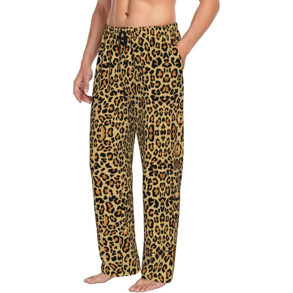 Custom Leopard Print Pajama Pants Men's Animal Skin Sleepwear Lounge Sleep Bottoms Stretch with Pockets