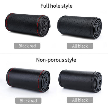 SEAMETAL Genuine Leather Steering Wheel Cover with Needles and Thread DIY Braid Car Steering Wheel Cover For Diameter 37-38cm