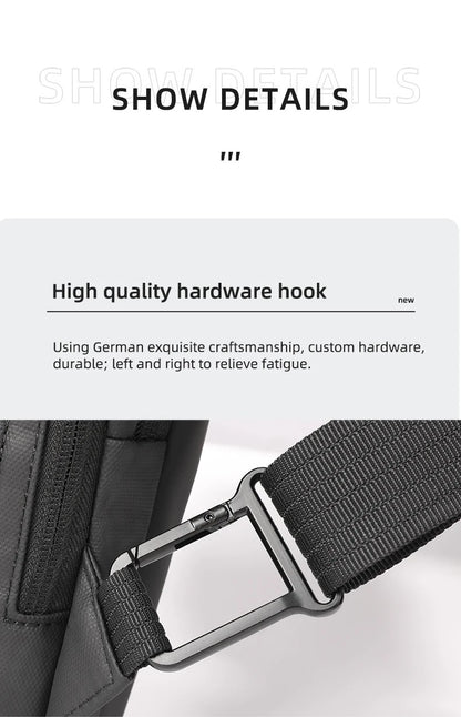 HK Waterproof Men's Shoulder Bag Lightweight Crossbody Bag Oxford Casual Satchel with USB Port Commute Business Chest Bag Male