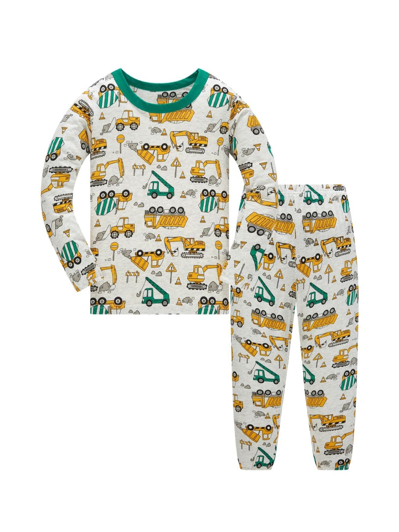 Pajamas Set for Boys 100% Cotton Full Print Excavator Kids Pjs Long Sleeve Elastic Cuffs Soft Sleepwear For Age 1-8 Years