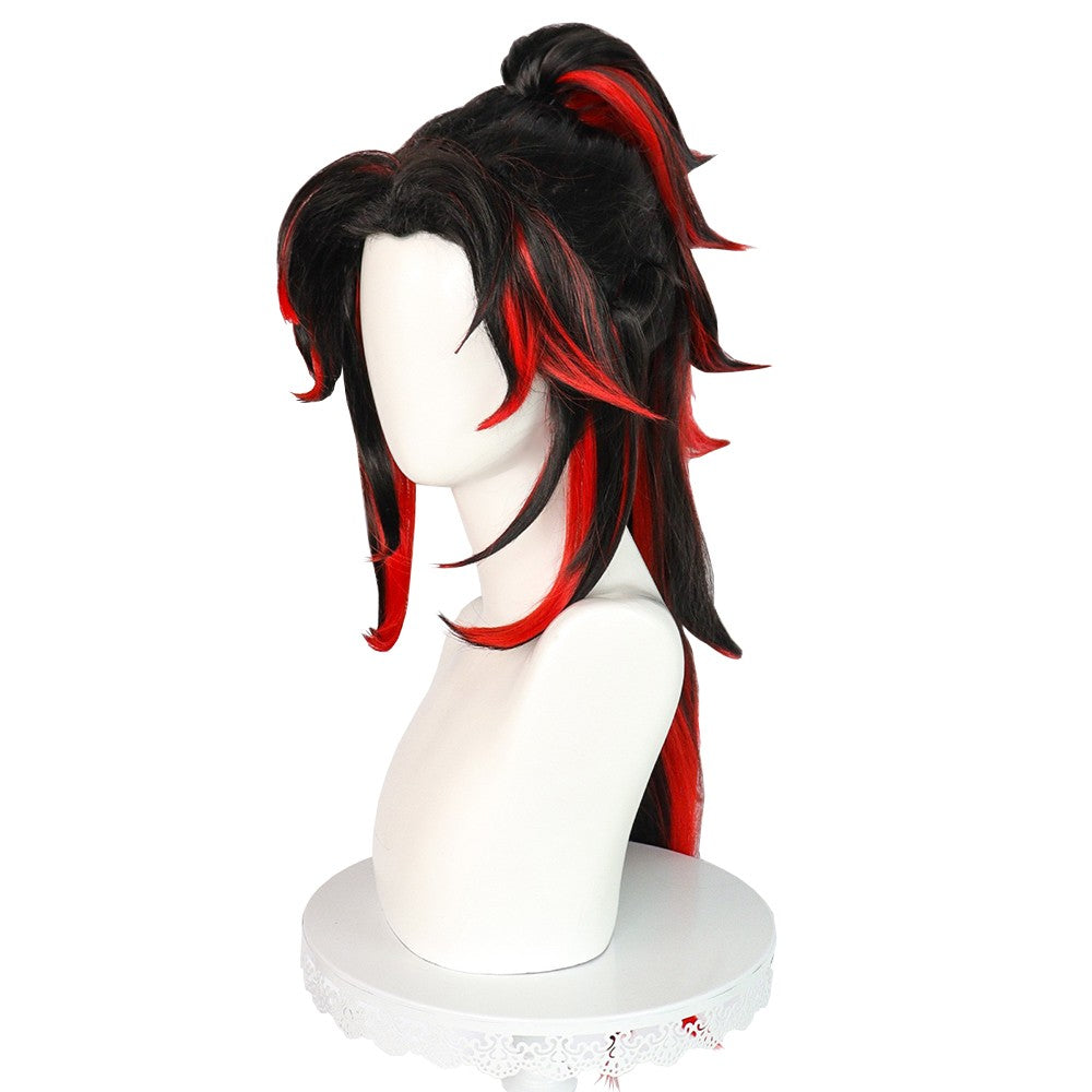 Anime Demon Yoriichi Tsugikuni Cosplay Synthetic Hair 30-Inch Black And Red Gradient Wig Suitable For Daily Party Role-Playing