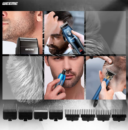 WEEME 4-in-1 Electric Hair Clipper Set for Men - Rechargeable Cordless Hair Trimmer Shaver Kit with Nose Ear Grooming Tools