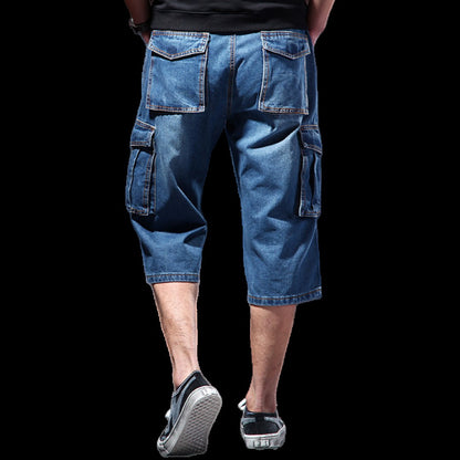 ABOORUN Mens Cargo Denim Shorts Plus Size 40 Loose Skateboard Short Jeans for Male