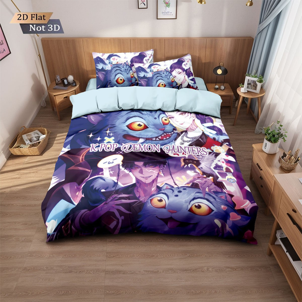 3pcsK-Pop Demon Hunters Printed Chipless Bedding, Multi Sized Bedding, Dormitory duvet Cover, Soft Machine Washable Decoration