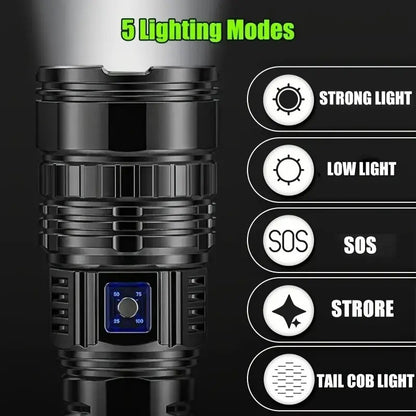 10000W Built-in Battery Flash Light Emergency Spotlights 9km 990000000LM Most Powerful Led Flashlights Tactical Torch 25000mah