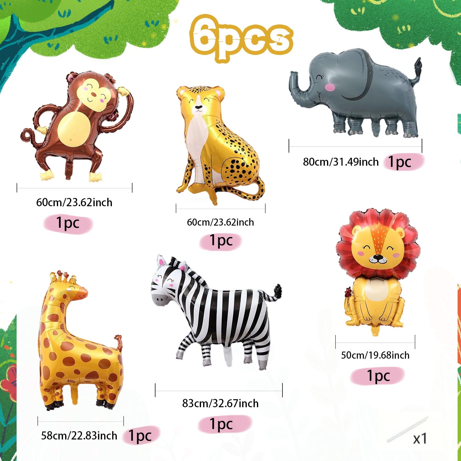 Cartoon Animal Aluminum Foil Balloon Giraffe Lion Monkey Balloon Jungle Zoo Theme Party Kidsren's Birthday Holiday Decoration