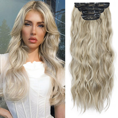 Kit 4 Peças Aplique Tic Tac Cabelo Sintético 20 Polegadas Cacheado Longo Grosso Para Mulheres Cabeça Inteira extensões de cabelo sintéticas