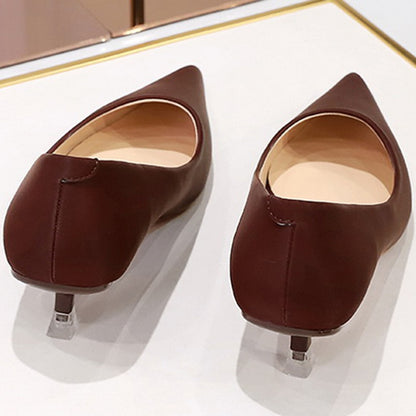 New Big Size Women's Boat Shoes Leather 4.5cm High Heels Pointed Toe Pumps Stilettos Basic Pump For Female White Black Wine Red