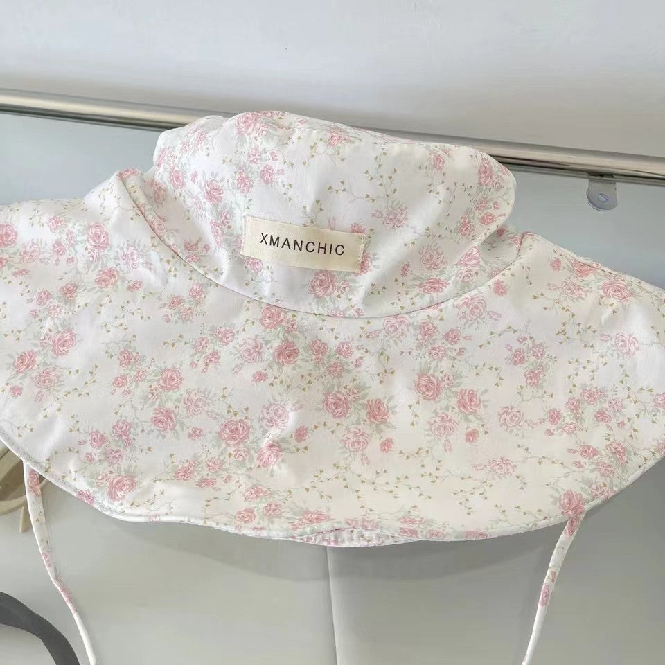 Floral Bucket Hats For Women Drawstring Fishermen Hat Female Foldable Sun Protection Hat Outdoor Beach Mountain Camp Visor Caps