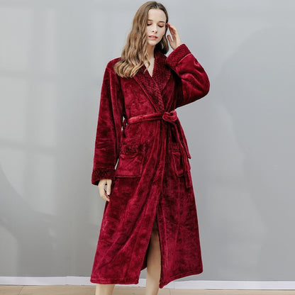 Female Autumn and Winter Warm Long Coral Velvet Thick Couple Bath Bathrobes Men Women Pajamas Shower Robe Bath Towels For Adults