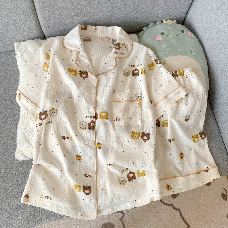 Embroidery Dog Sleepwear Fashion Cute Pajamas Set for Women Plaid Lapel Elastic Waist Design Pajamas Short Casual Nightwear