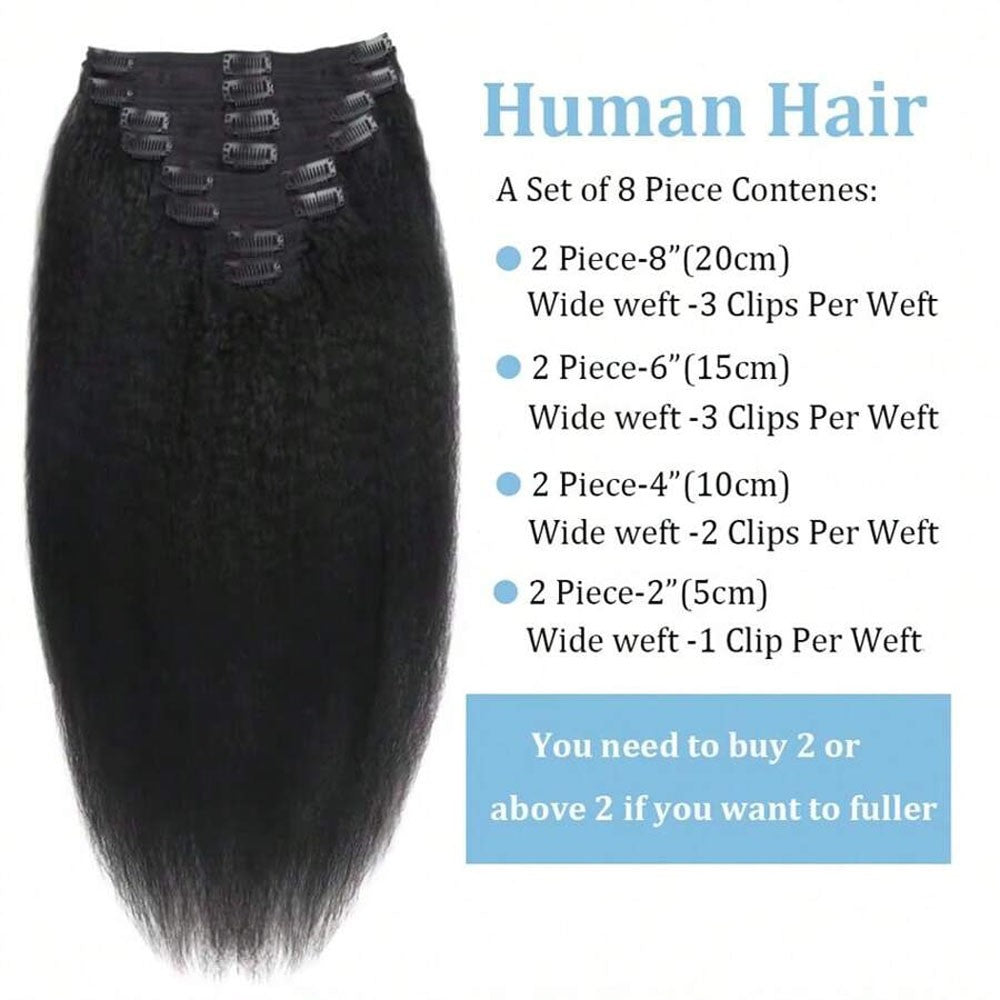 Apliques de Cabelo Humano para Presilhas, 8 Peças de Cabelo Humano Cacheado Liso, Apliques de Cabelo com Presilhas, Macio e Sedoso com Borda Invisível