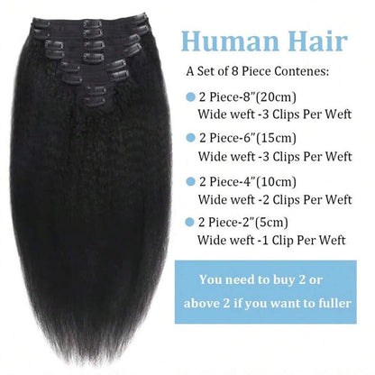 Apliques de Cabelo Humano para Presilhas, 8 Peças de Cabelo Humano Cacheado Liso, Apliques de Cabelo com Presilhas, Macio e Sedoso com Borda Invisível