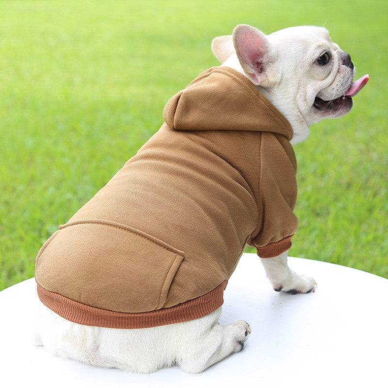 Roupas de Cachorro Fashion Outono e Inverno Roupas para Pequenos Pets Espessamento Quente Cor Sólida Moletom de Duas Pernas com Capuz Produtos Casuais para Pets