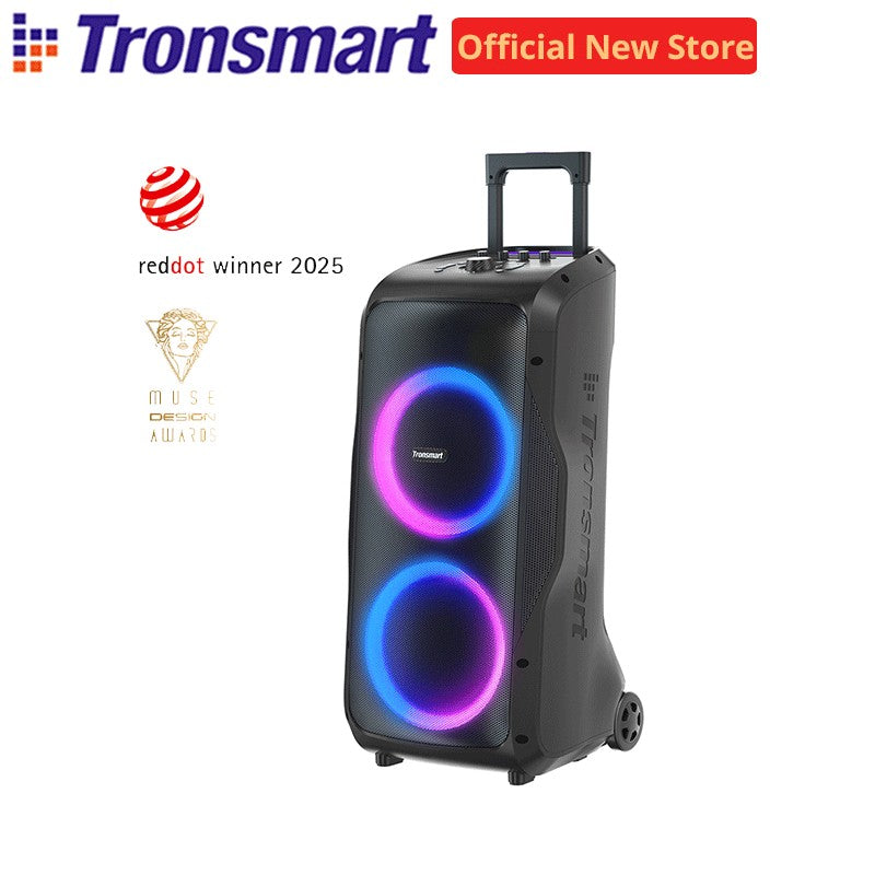 Caixa de Som para Festa Tronsmart Halo 300 240W com Entrada para Guitarra/Microfone/XLR, TWS, 20H de Reprodução, Rodas e Alavanca Oculta, para Festas