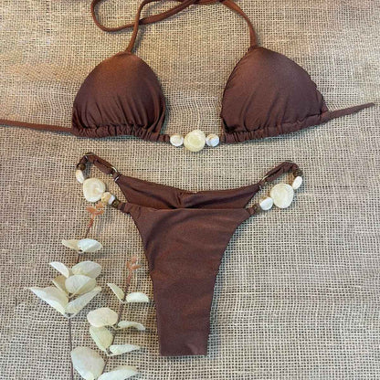 2025 New Bikini Sexy Bikini Solid Color Split Women's Swimsuit