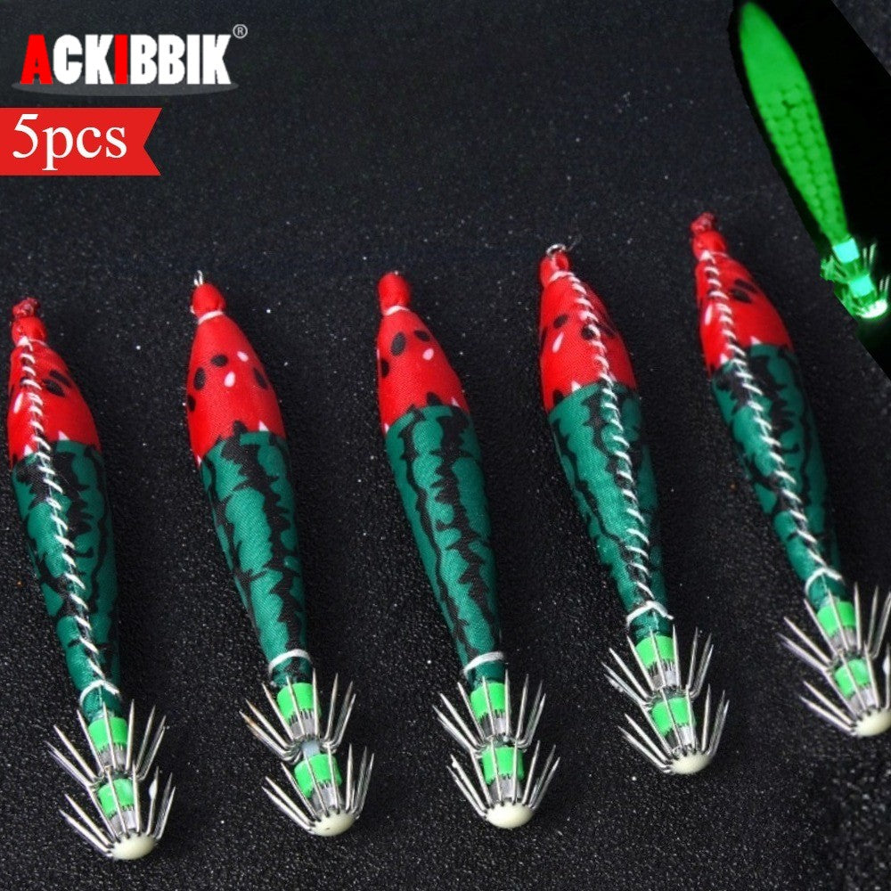 Ackibbik 5 unidades 10cm/ 6g Anzol de Lula Luminoso Isca de Camarão para Água Salgada para Pesca de Polvo e Choco