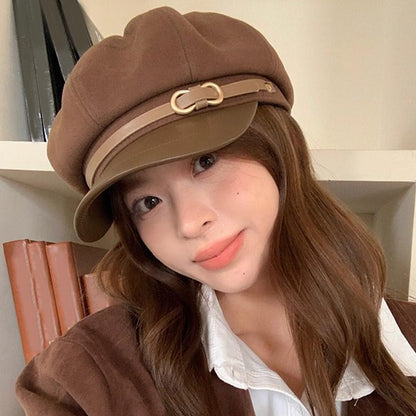 Retro British Style Beret for Women, Versatile Octagonal Newsboy Cap for Big Head Circumference Spring Autumn Hat