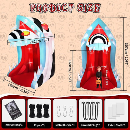 10FT Halloween Inflatable Snake Head with LED Light for Outdoor Yard Decoration Open Mouth and Sharp Teeth Design Perfect for H