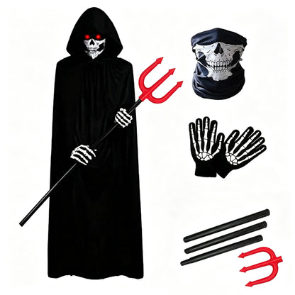 Halloween New Party Role Playing  Adult Death Black Cloak Halloween Skull Ball Costume Prop Set   Adult Gift ?