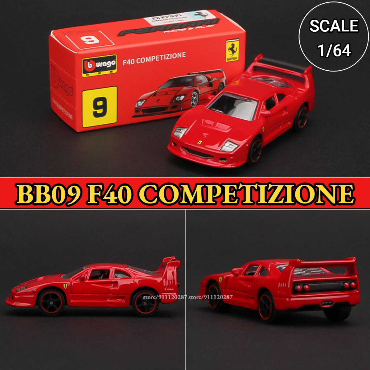 Bburago 1:64 Ferrari Modelo de Mini Carro, BB11 Enzo Réplica de Veículo de Metal F12tdf F40 458 488 GTB Miniatura de Metal Decoração de Casa Brinquedo de Menino