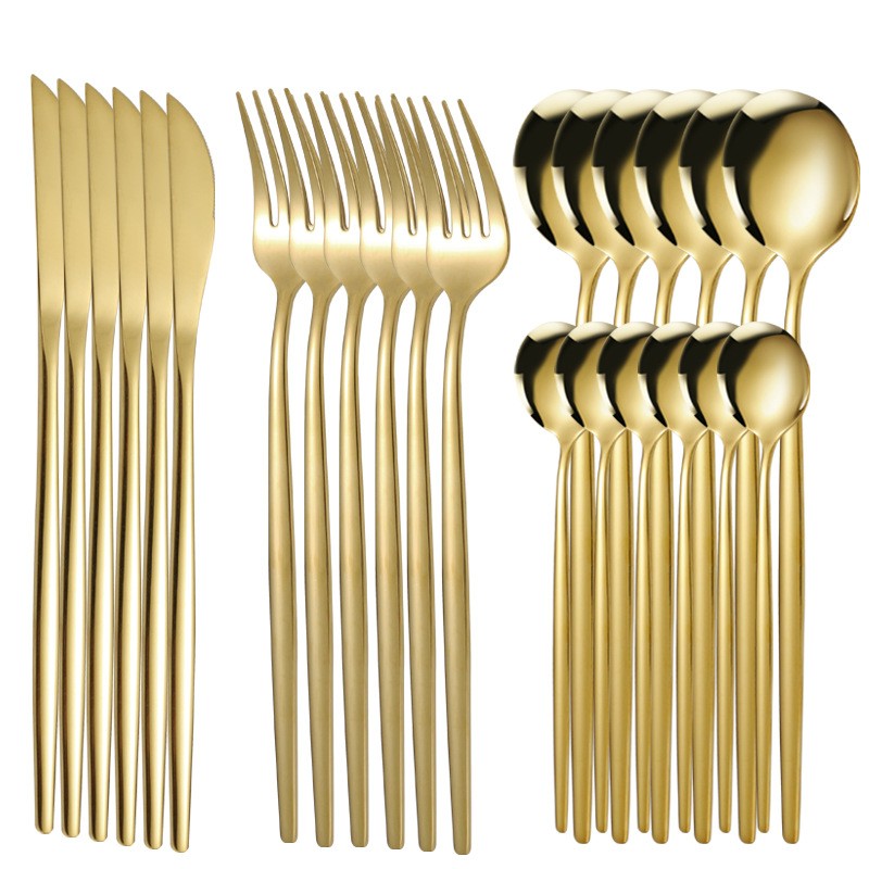 Conjunto de Talheres 24 Peças Aço Inoxidável Preto Dourado Faca Garfo Colher Talheres Ocidentais Prata Utensílios de Mesa