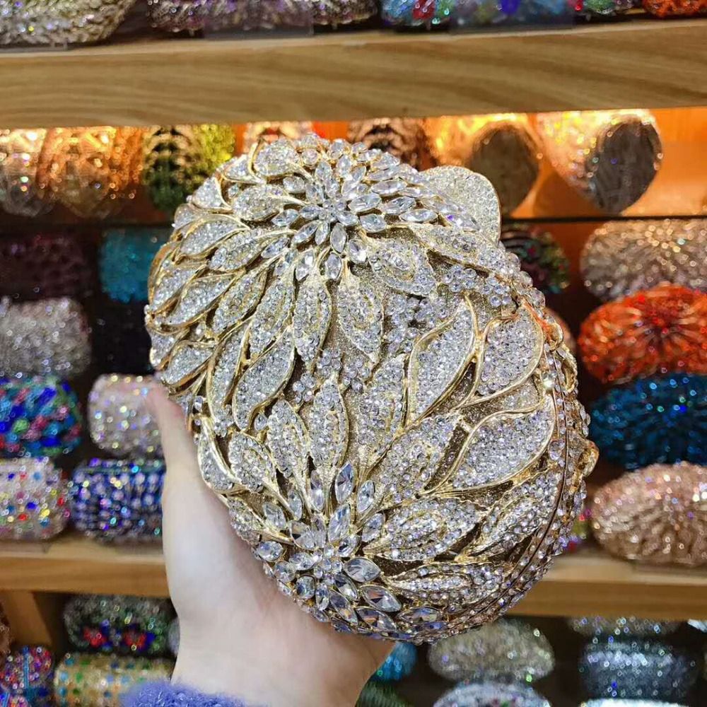 XIYUAN women red/pink/blue/gold/silver Hollow Out Flower Birthday party Crystal Evening bag Clutch purse Minaudiere Handbags