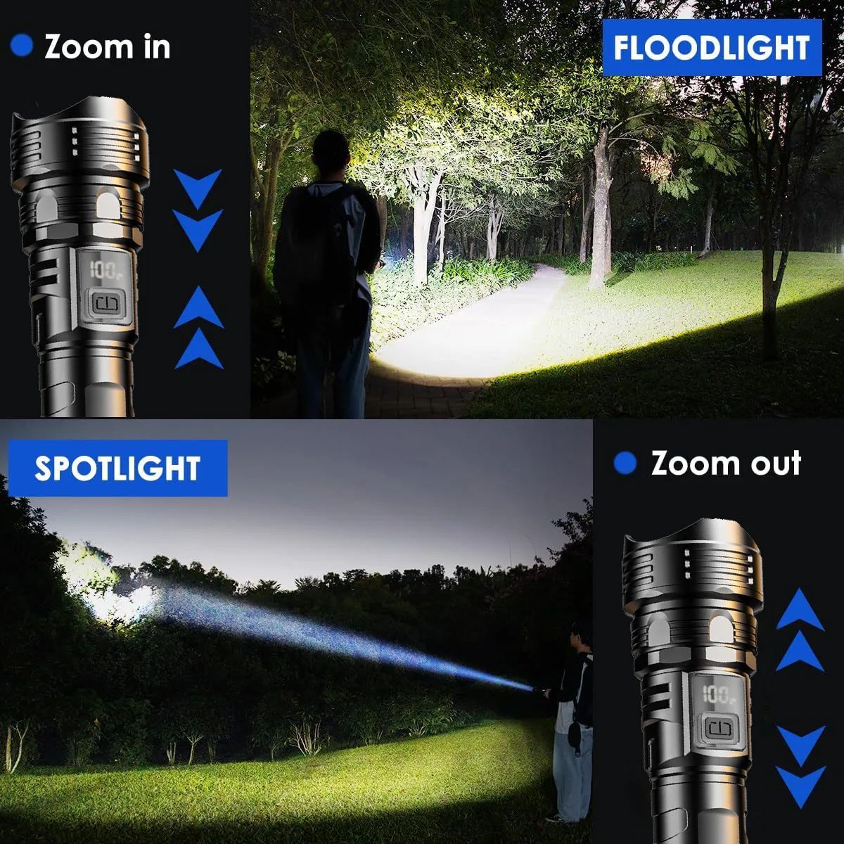 USB Rechargeable High Power LED Flashlight Super Bright Torch, Portable Hand Light for Camping, Hiking  Emergency Survival