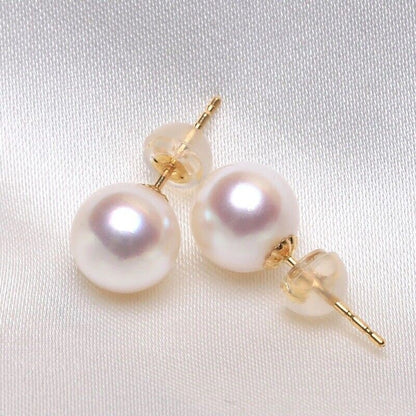 Lindos Brincos Femininos de Pérola Branca AKOYA Natural AAA+ 9-10mm Ouro 14K com Frete Grátis