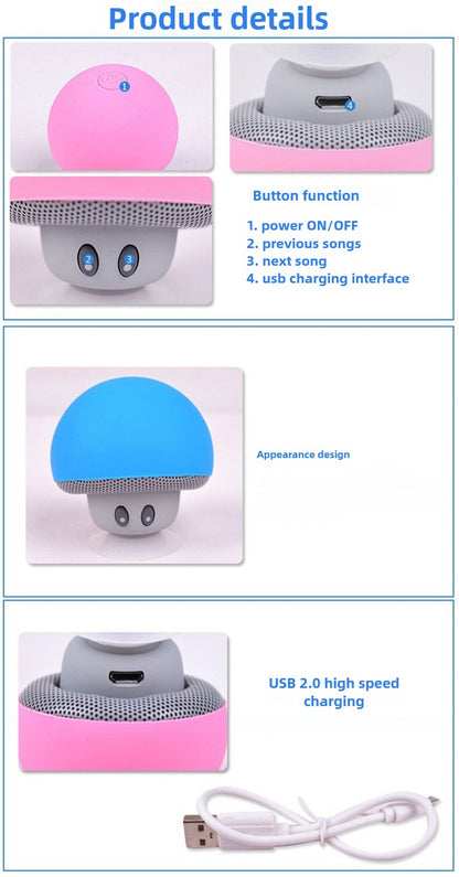 Mini Bluetooth Speakers Cute Mushroom Design Portable Wireless Sound Box For PC Suction Cup Phone Holder Walkman for Girls Pink