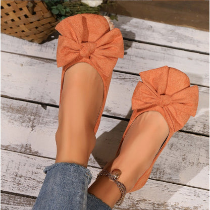 Women's New Winter Plus-Size Slip-On Flats - Pointed Square Toe Bowknot Casual Shoes