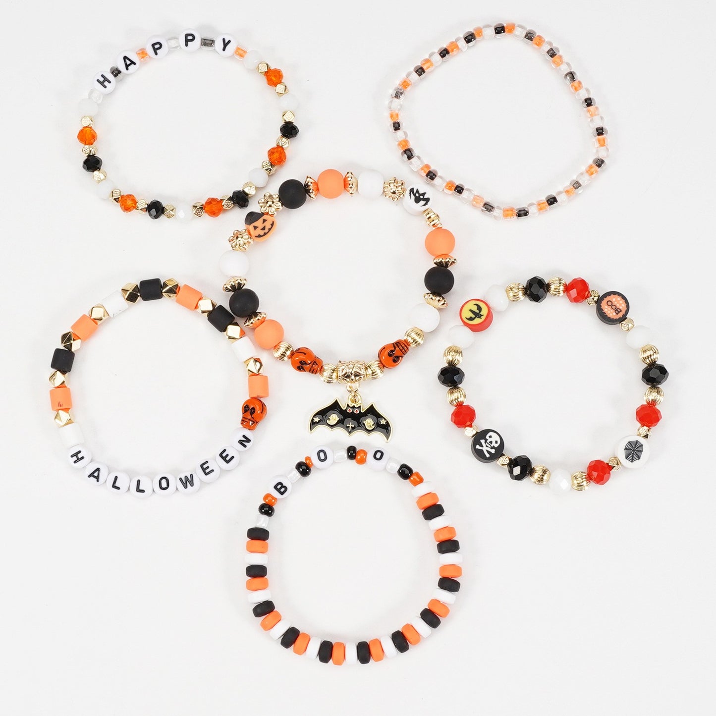 1/2pcs Halloween Bracelet Artificial Crystal Soft Ceramic Bead Bracelet Pumpkin Ghost Bat Hat Pendant Party Bracelet