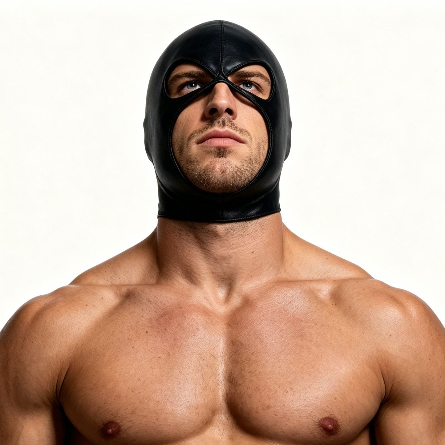 Men Cosplay Wet-Look Hood Head Mask Faux Leather Face Mask Black 3 Holes Cover CS Carnival Role Play Halloween Masks