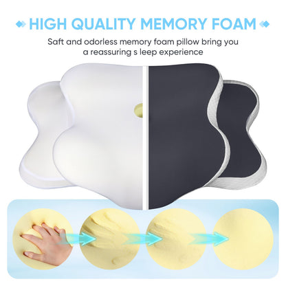 Ergonomic Cervical Pillow Memory Foam Pillow Neck Pain Relief Comes Ice Silk Pillowcase Adjustable  for Back Side Sleepers Gifts