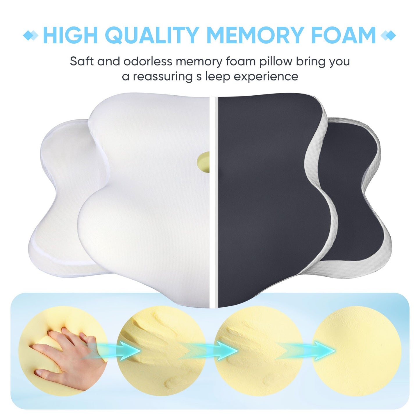 Ergonomic Cervical Pillow Memory Foam Pillow Neck Pain Relief Comes Ice Silk Pillowcase Adjustable  for Back Side Sleepers Gifts