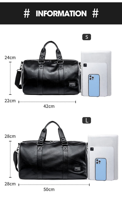 Large Capacity Travel Bag PU Travel Handbag Men Carry On Luggage Duffle Bags Soft Casual Black Big Weekend Bags Travelling Tote