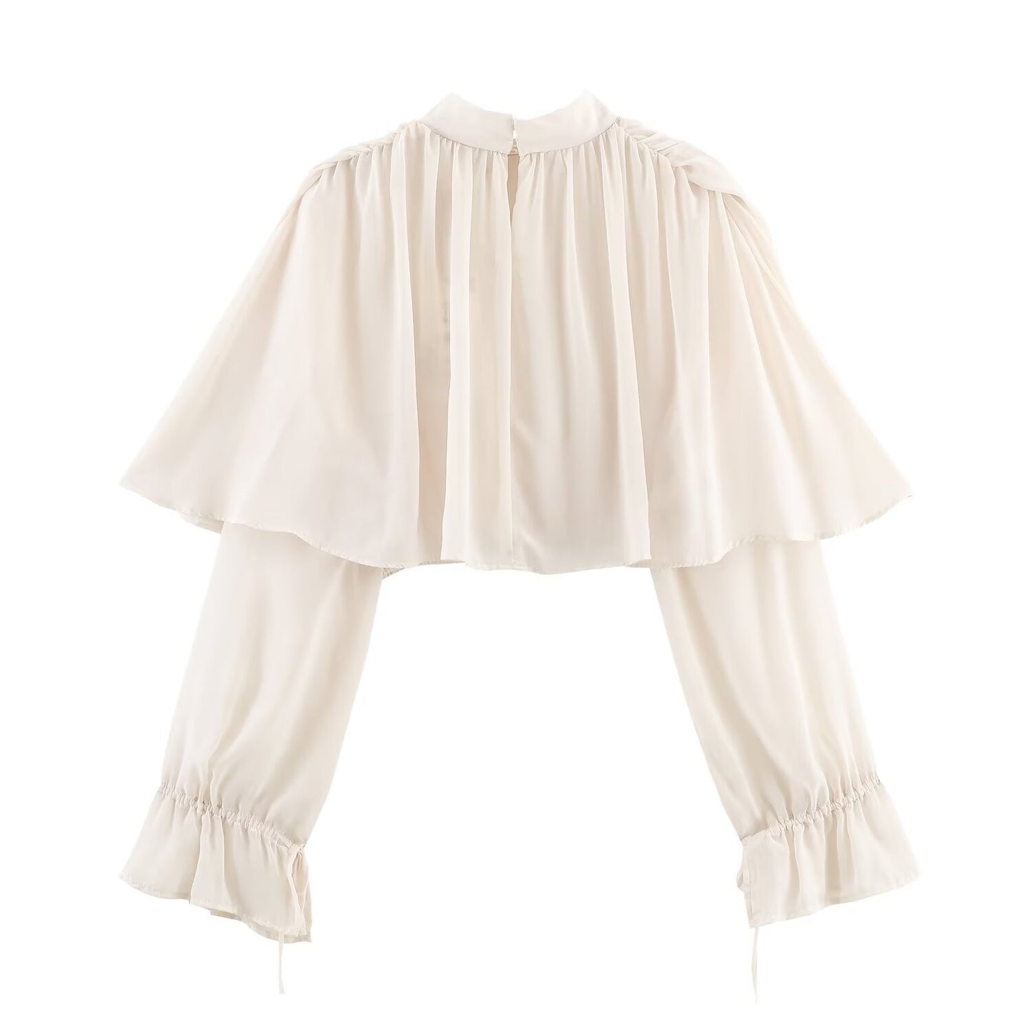 Elegant Women's Tierred Ruffles Blouse Chic Long Sleeve Loose Crop Shirt 2026 Spring New Chic Half High Collar Woman Solid Top