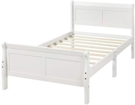 Wood Platform Bed Twin Bed Frame Mattress Foundation Sleigh Bed with Headboard/Footboard/Wood Slat Support