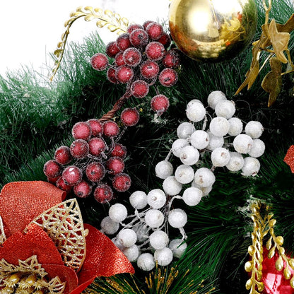 Wholesale Artificial Frosted Berry Mini Double Head Christmas Holly Red Gold Silver Berries Flowers Wreath Xmas Party Decoration