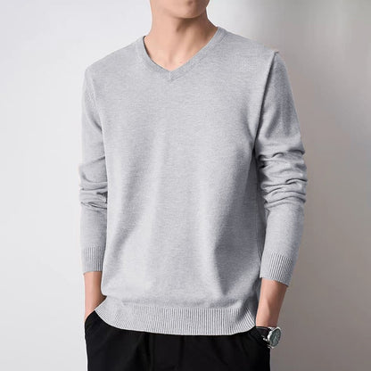 Animal Game Autumn Men's V Neck Pullover Sweaters Solid Color Casual Sweater Long Sleeve Men's Basic Underwear Trend Outerwear