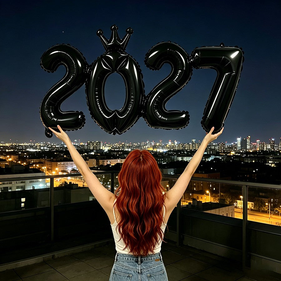 2027 Gold Crown Foil Number Balloons for 2027 New Year Christmas Eve Festival Party Supplies Graduation Decorations