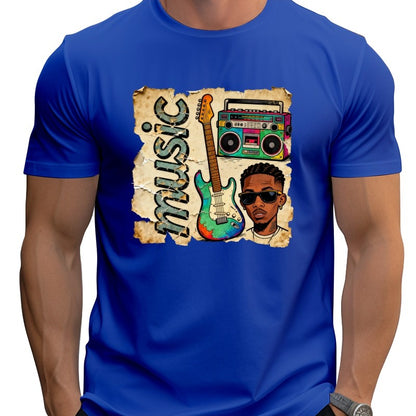 Loose large size Cartoon guitar street style T-shirt cool graphic print Fun Hip Hop 100% Cotton Top