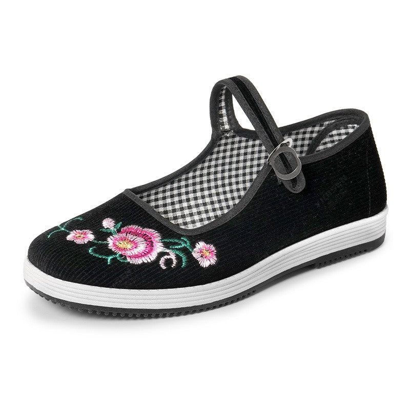 Women's Traditional Chinese Embroidered Cloth Shoes Vintage Handmade Floral Pattern Non-Slip Sole Comfortable Casual Flats Class