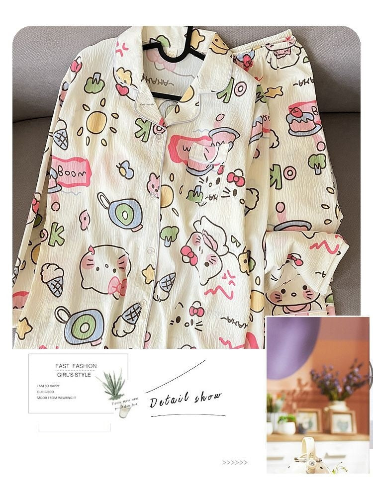 Plus Size Womens Home Wear Big Size Cute Kitty Pajamas Design Sleepwear Set Comfy and Loose Fit Korean Reviews Many Pajamas Y2K