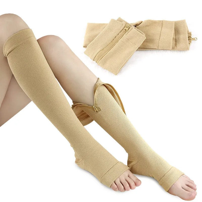 Meias de Compressão com Zíper Masculinas para Varizes Meias Esportivas Médicas para Diabetes para Corrida Ciclismo Meias Longas Femininas