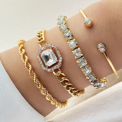 IPARAM Conjunto de 4 Pulseiras de Luxo para Mulheres Pulseiras com Corrente Ajustável Brilhantes de Cristal Joias da Moda Punk