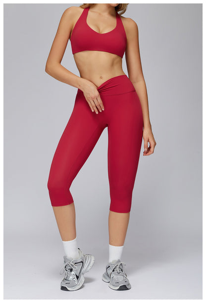 Hearuisavy Sports Set Women Gym H-Back Brushed-Feel Yoga Bra Running Breathable Quick Dry Tight Fitness Top High Waisted Pants