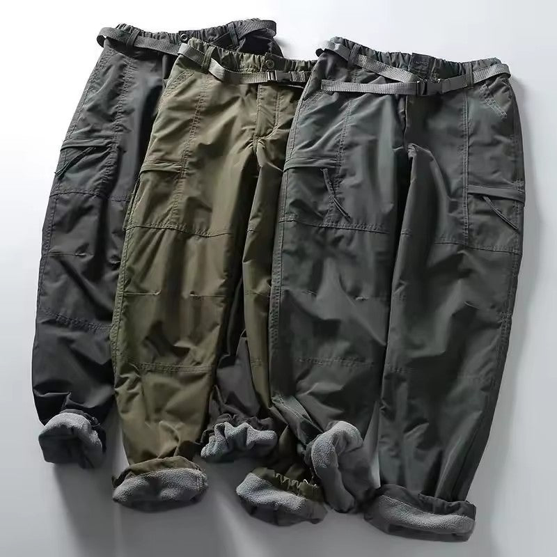 Calça Cargo de Ferramentas com Forro de Lã Grosso Impermeável para Homens e Mulheres, Inverno, Exterior, com Vários Bolsos, Solta, Reta, Macacão, Calça Comprida