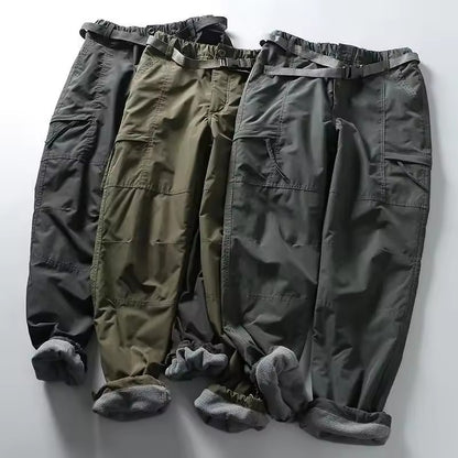Calça Cargo de Ferramentas com Forro de Lã Grosso Impermeável para Homens e Mulheres, Inverno, Exterior, com Vários Bolsos, Solta, Reta, Macacão, Calça Comprida